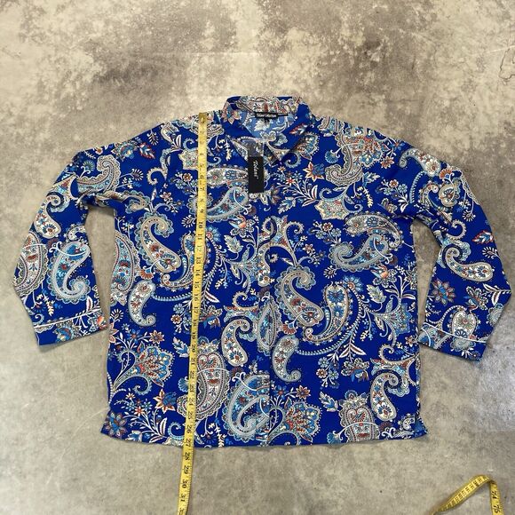 Tolani Collection Blouse Womens Large Blue Multicolor Floral Button Up - Picture 3 of 10